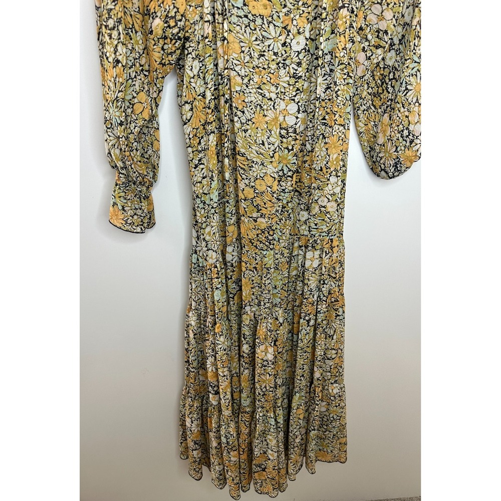 Free People Feeling Groovy Maxi Dress Yellow Floral Sheer Tiered LS Size Medium - Picture 6 of 16